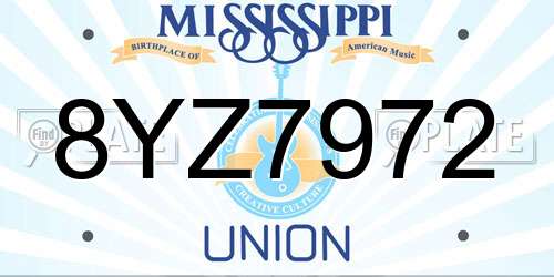 8YZ7972 Mississippi License Plate