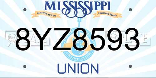 8YZ8593 Mississippi License Plate