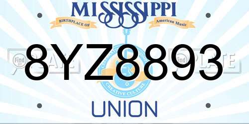 8YZ8893 Mississippi License Plate