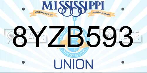 8YZB593 Mississippi License Plate