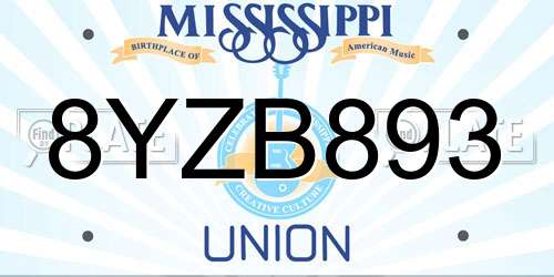 8YZB893 Mississippi License Plate