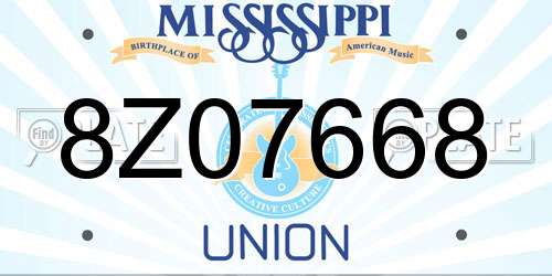8Z07668 Mississippi License Plate