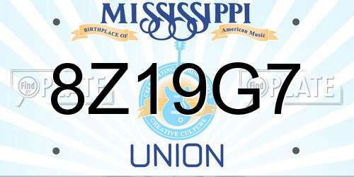 8Z19G7 Mississippi License Plate