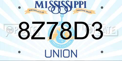 8Z78D3 Mississippi License Plate