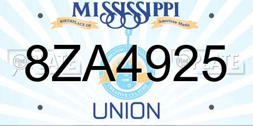 8ZA4925 Mississippi License Plate