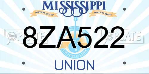 8ZA522 Mississippi License Plate