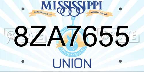 8ZA7655 Mississippi License Plate