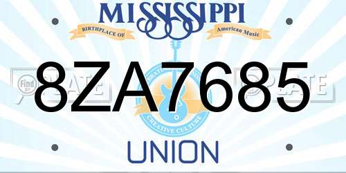 8ZA7685 Mississippi License Plate
