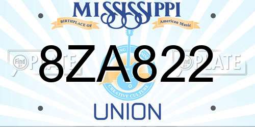8ZA822 Mississippi License Plate