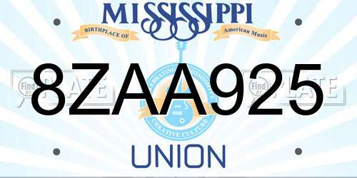 8ZAA925 Mississippi License Plate