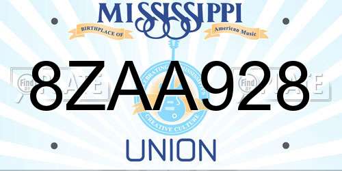 8ZAA928 Mississippi License Plate
