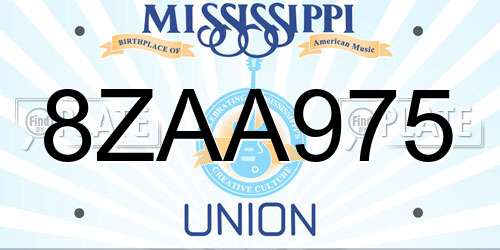 8ZAA975 Mississippi License Plate