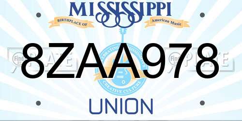 8ZAA978 Mississippi License Plate