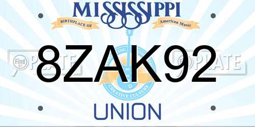 8ZAK92 Mississippi License Plate