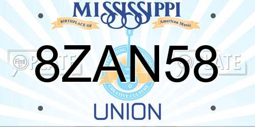 8ZAN58 Mississippi License Plate