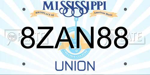 8ZAN88 Mississippi License Plate