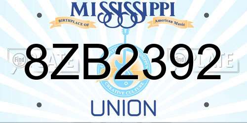8ZB2392 Mississippi License Plate
