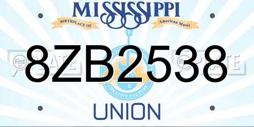 8ZB2538 Mississippi License Plate