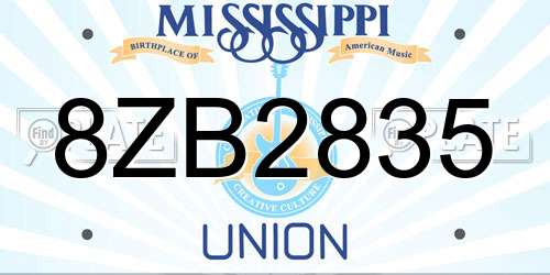 8ZB2835 Mississippi License Plate