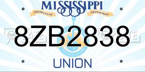 8ZB2838 Mississippi License Plate