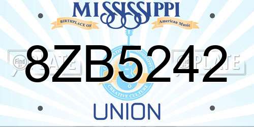8ZB5242 Mississippi License Plate