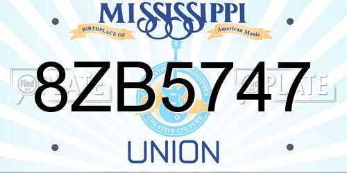 8ZB5747 Mississippi License Plate