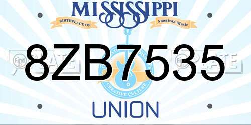 8ZB7535 Mississippi License Plate