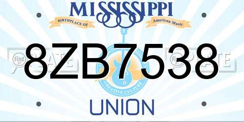 8ZB7538 Mississippi License Plate
