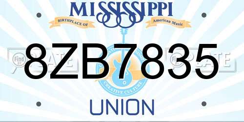 8ZB7835 Mississippi License Plate
