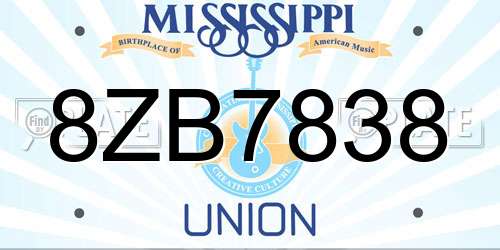 8ZB7838 Mississippi License Plate