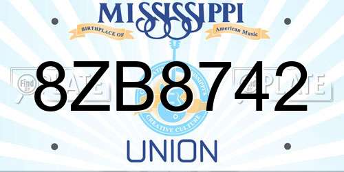 8ZB8742 Mississippi License Plate