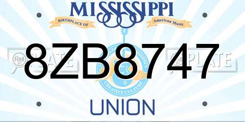 8ZB8747 Mississippi License Plate