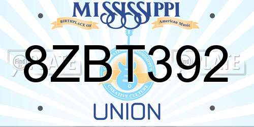 8ZBT392 Mississippi License Plate