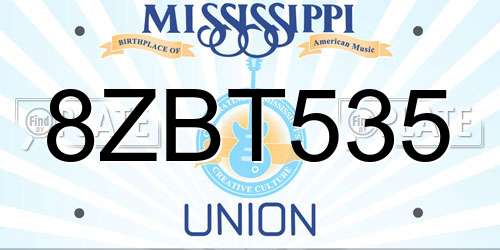 8ZBT535 Mississippi License Plate