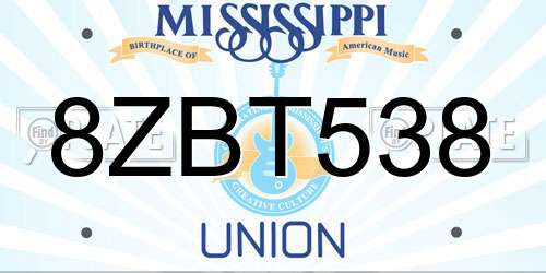 8ZBT538 Mississippi License Plate