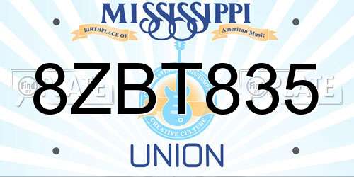8ZBT835 Mississippi License Plate