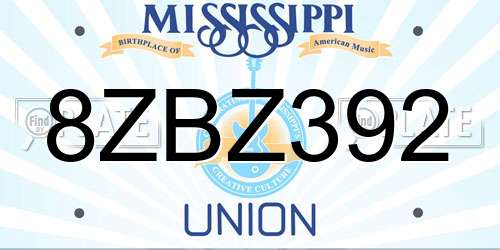 8ZBZ392 Mississippi License Plate