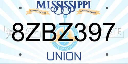 8ZBZ397 Mississippi License Plate
