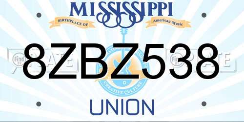 8ZBZ538 Mississippi License Plate