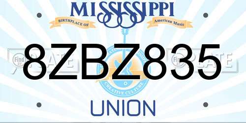 8ZBZ835 Mississippi License Plate