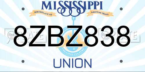 8ZBZ838 Mississippi License Plate