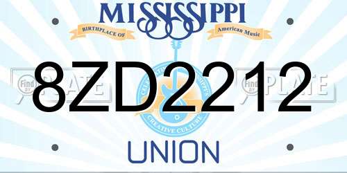 8ZD2212 Mississippi License Plate