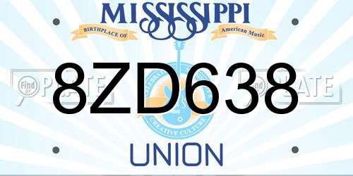 8ZD638 Mississippi License Plate