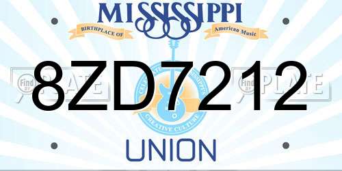 8ZD7212 Mississippi License Plate