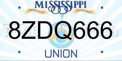 8ZDQ666 Mississippi License Plate