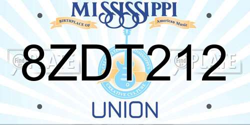 8ZDT212 Mississippi License Plate