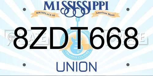 8ZDT668 Mississippi License Plate