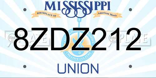 8ZDZ212 Mississippi License Plate