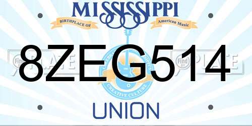 8ZEG514 Mississippi License Plate