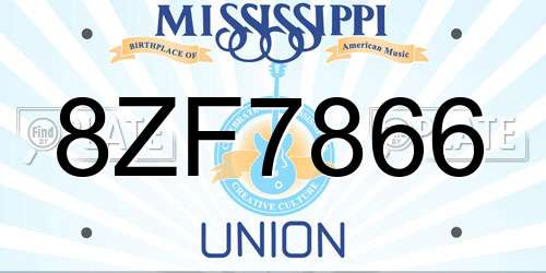 8ZF7866 Mississippi License Plate